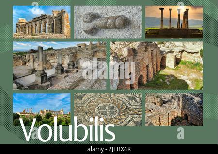 Archäologische Stätte von Volubilis, antike römische Kaiserstadt, UNESCO-Weltkulturerbe Stockfoto