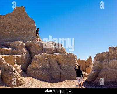 Der Windows Trail-Bereich des Badlands National Park in South Dakota, USA Stockfoto