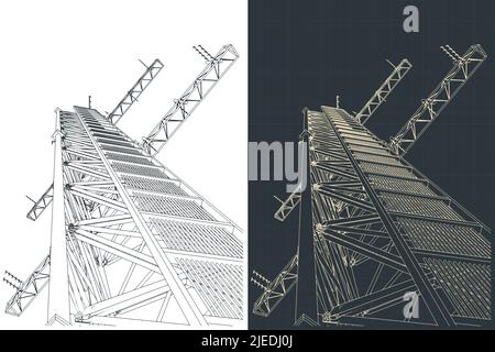 Stilisierte Vektor-Illustrationen von Zeichnungen des Antennenturm Stock Vektor
