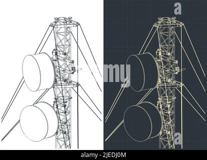 Stilisierte Vektordarstellungen der Basisstation des Mobilfunknetzes Stock Vektor