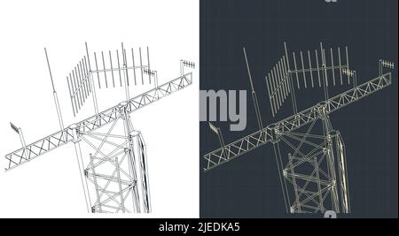 Stilisierte Vektor-Illustrationen von Antennenturm aus der Nähe Stock Vektor