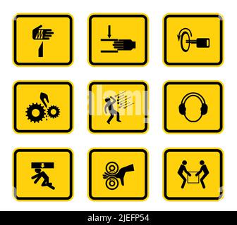 Warnung Gefahrensymbole Schilder isoliert auf weißem Hintergrund, Vektorgrafik Stock Vektor