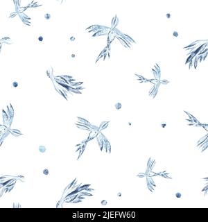 Nahtlose Textur mit blauen Vögeln auf weißem Hintergrund Stockfoto