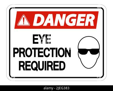 Gefahr Augenschutz erforderlich Wandschild auf weißem Hintergrund, Vektorgrafik Stock Vektor
