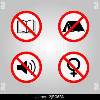 Verbotsschilder und verschiedene Warnzeichen Symbol Symbol Zeichen isolieren auf weißem Hintergrund, Vektor-Illustration Stock Vektor
