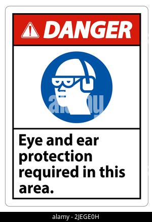 Warnschild Augen- Und Gehörschutz In Diesem Bereich Erforderlich Stock Vektor