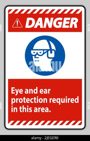 Warnschild Augen- Und Gehörschutz In Diesem Bereich Erforderlich Stock Vektor