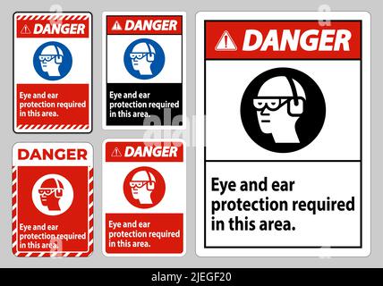Warnschild Augen- Und Gehörschutz In Diesem Bereich Erforderlich Stock Vektor