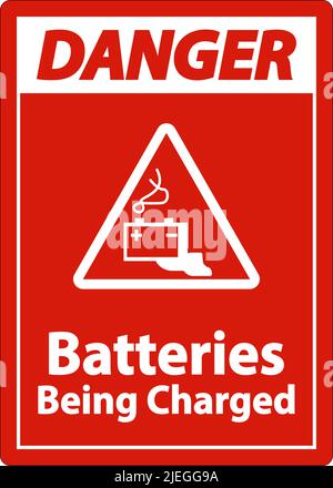 Gefahr, Dass Batterien Aufgeladen Werden, Zeichen Auf Weißem Hintergrund Stock Vektor