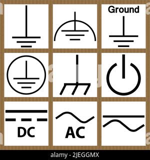 Schutzerde, Gleichstrom, Netzstromkreis, Symbol Stock Vektor