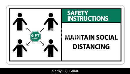 Sicherheitshinweise Bewahren Sie die soziale Distanzierung, bleiben Sie 6ft auseinander Zeichen, Coronavirus COVID-19 Zeichen isolieren auf weißem Hintergrund, Vektor-Illustration EPS.10 Stock Vektor