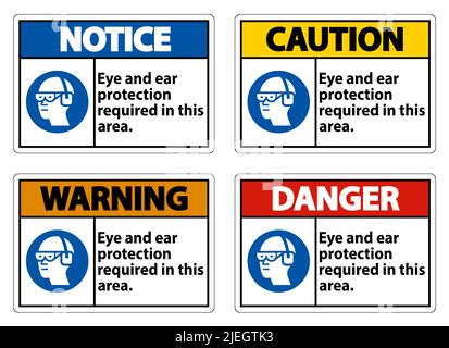 Warnschild Augen- Und Gehörschutz In Diesem Bereich Erforderlich Stock Vektor