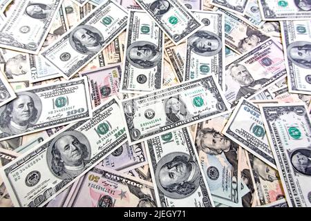 US-Dollar, Banknoten, 100, 100er, Hunderter, 100 US-Dollar, Stockfoto