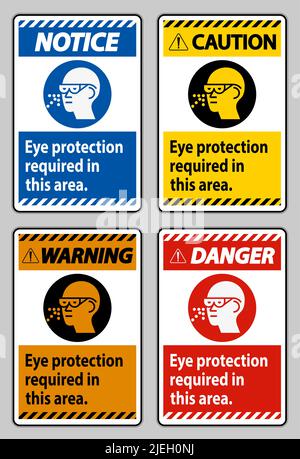 Augenschutz erforderlich in diesem Bereich auf weißem Hintergrund Stock Vektor