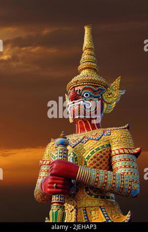 Yak, Yaksa, Teppanom, Tempelwächter in Thailand, Pattaya, Chon Buri Stockfoto