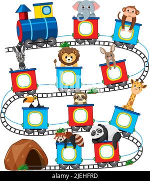 Niedliche Tiere auf Zug Vorlage für Alphabet und Zahlen Illustration Stock Vektor