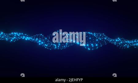 Technologie- und Kommunikationshintergrund mit verbundenen Punkten auf 3D-Wellen-Landschaft. Telekommunikation, Datenwissenschaft, Partikel, digitale Welt, virtuelle r Stockfoto