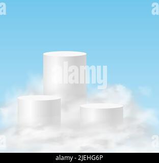 Himmel auf dem Podium. Minimalistischer Hintergrund mit weißen Podien in den Wolken. 3D realistische Sockel Produkt für Produktdemonstration und Himmel Wolken Stock Vektor