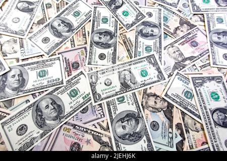 US-Dollar, Banknoten, 100, 100er, Hunderter, 100 US-Dollar, Stockfoto