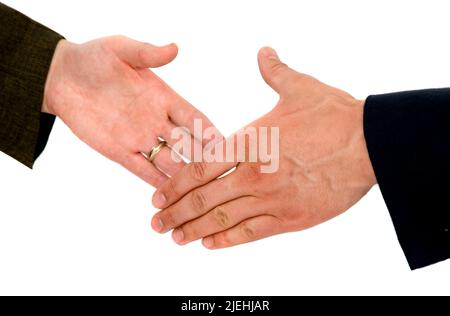 Handschlag zwischen Mann und Frau, Detailaufnahme, Stockfoto