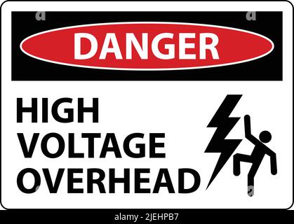 Warnhinweis Hochspannung Über Kopf Auf Weißem Hintergrund Stock Vektor