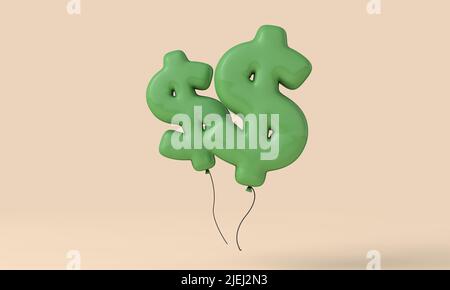Dollar-Währungszeichen schwebender Ballon. Inflationskonzept. 3D Rendering Stockfoto