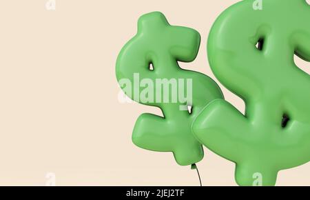 Dollar-Währungszeichen schwebender Ballon. Inflationskonzept. 3D Rendering Stockfoto