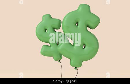 Dollar-Währungszeichen schwebender Ballon. Inflationskonzept. 3D Rendering Stockfoto