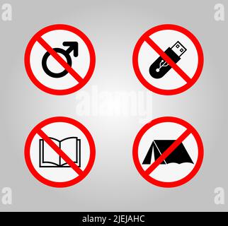 Verbotsschilder und verschiedene Warnzeichen Symbol Symbol Zeichen isolieren auf weißem Hintergrund Stock Vektor