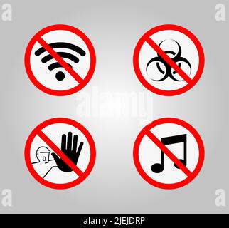 Verbotsschilder und verschiedene Warnzeichen Symbol Symbol Zeichen isolieren auf weißem Hintergrund, Vektor-Illustration Stock Vektor