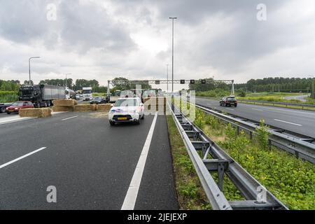 2022-06-27 14:21:25 BEST - Landwirte werben auf der Autobahn A2 gegen die Stickstoffpolitik der Regierung. In einigen Gebieten der Niederlande müssen die Stickstoffemissionen um 70 bis 80 Prozent gesenkt werden. ANP JEROEN JUMELET niederlande Out - belgien Out Stockfoto