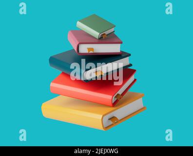 Einfacher Bücherstapel 3D Darstellung rendern. Isoliertes Objekt im Hintergrund Stockfoto