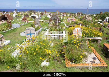 Traditioneller Friedhof und Inselfriedhof in Hanga Roa, Osterinsel, Chile Stockfoto