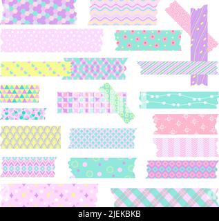 Dekorative Scotch-Streifen. Washi Klebeband klebrig, Scrapbooking Band Streifen Aufkleber. Scrapbook Geschenkband, Klebebänder Stücke nowaday Vektor-Set Stock Vektor