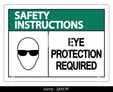Sicherheitshinweise Augenschutz erforderlich Wandschild auf weißem Hintergrund, Vektorgrafik Stock Vektor