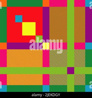 Helles, abstraktes, geometrisches Nahtmuster. Vierecke, bunt, schottischer Käfig, Tartan. Stock Vektor