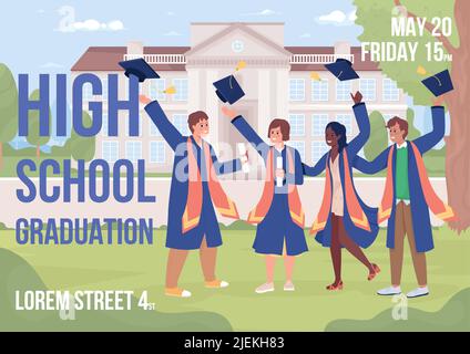 High School Abschluss Partei flach Vektor Banner Vorlage Stock Vektor