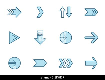 Pfeile umreißen Vektorsymbole in zwei Farben Stock Vektor