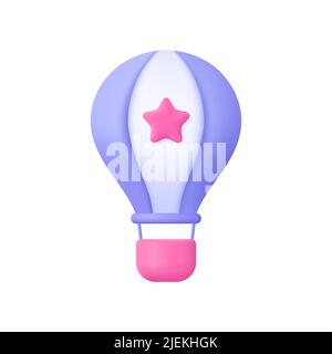 Heißluftballon-Aerostat mit Stern. Flugzeug, Sommerurlaub, Abenteuer, Reisen, Tourismuskonzept. 3D Vektorsymbol. Minimalistischer Cartoon-Stil. Stock Vektor