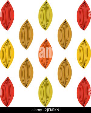 Vektorgrafik Herbstblatt. Nahtloses Muster. Handgezeichnetes farbenfrohes Design. Isolierte Grafiksymbole. Autumn Art Schild. Abstraktes Konzept der Natur. Organische Linienelemente Stock Vektor