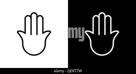 Hamsa minimalistische Ikone. Konzept von bösem Augenschutz und Unglück. Symbol in zwei Versionen: Schwarzer und weißer Umriss. Vektorgrafik, flache Darstellung Stock Vektor