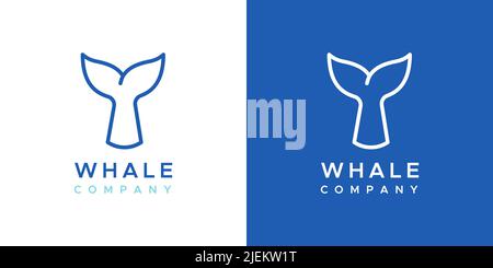 Whale Tail Company Logo. Konzept der Walbeobachtung, Umweltbildung, Zetazenschutz. Logo in zwei Versionen: Farbe und Weiß. Vektor Stock Vektor