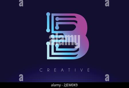 B Tech Letter Logo Konzept mit Connected Technology Punkte und Linien in Blau Lila Farben Vektor-Design Stock Vektor