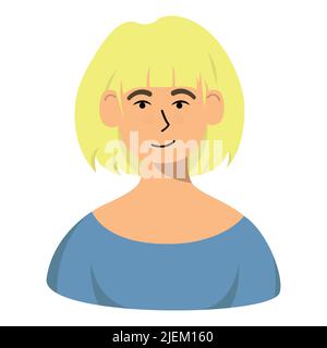 Weltweite Unterstützung für die Ukraine. Porträt einer Frau mit blonden Haaren und blauem Kleid. Stock Vektor