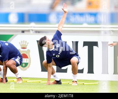 Schalke, Deutschland. 27.. Juni 2022. firo: 27.06.2022, Fußball, Fußball: 1. Bundesliga: Schalke 04 Training Leo Greiml Credit: dpa/Alamy Live News Stockfoto