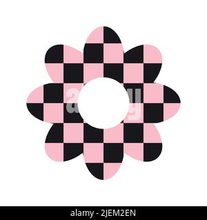 Vektor flache Blume mit rosa schwarzen Schachbrett karierte Textur isoliert auf weißem Hintergrund Stock Vektor