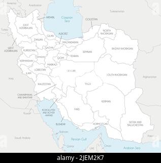 Vektorkarte des Iran mit Provinzen und Verwaltungseinheiten und Nachbarländern. Editierbare und klar beschriftete Ebenen. Stock Vektor