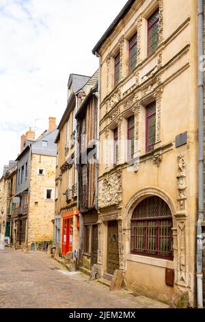 Adam und Evas Haus. Grande Rue in Cite Plantagenet, Le Mans. Pays de la Loire, Frankreich. Stockfoto