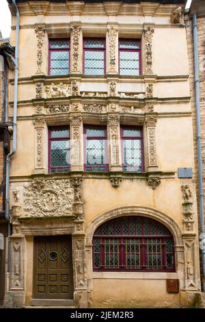 Adam und Evas Haus. Grande Rue/Rue Saint-Honoré in Cite Plantagenet, Le Mans. Pays de la Loire, Frankreich. Stockfoto