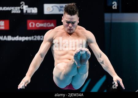 Budapest, Ungarn. 27.. Juni 2022. Hart Alex AUT3m Sprungbrett Männer Preliminary Diving FINA 19. World Championships Budapest 2022 Budapest, Duna Arena 27/06/22 Foto Andrea Staccioli/Deepbluemedia/Insidefoto Kredit: Insidefoto srl/Alamy Live News Stockfoto